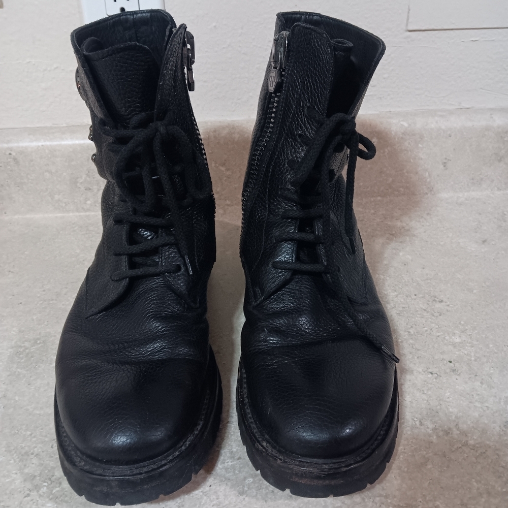 Philipp Plein Leather Boots Big Skull  Cross Bones Lace Up Unisex Sze 41 W9.5/M8 - Picture 3 of 12